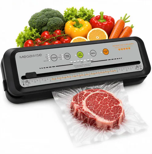 Vista 8 de MegaWise Máquina selladora al vacío de alimentos – Succión de alta potencia de 80 kPa, operación de un solo toque, cortador integrado – Funciona