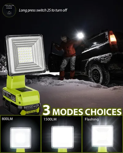 Vista 8 de Adisipsoarin Luz de trabajo LED inalámbrica para batería Ryobi de 18 V, reflector LED de 25 W con puertos de carga rápida USB-A y USB-C 2.1A
