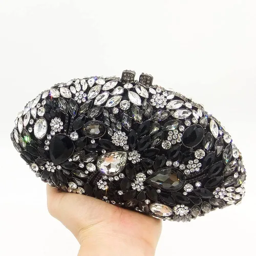 Vista 2 de Boutique De FGG Bolsos de noche de flores y embragues para mujer, bolsos formales de diamantes de imitación, bolsos de mano de cristal de boda