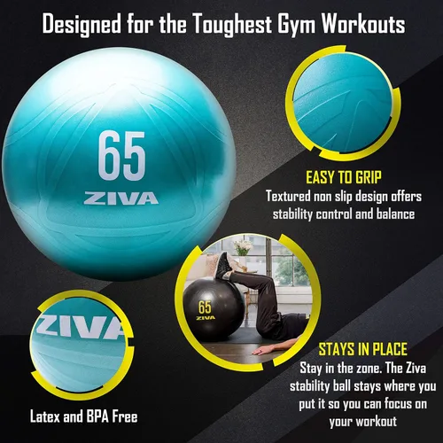 Vista 6 de Ziva Pelota de ejercicio de fitness con núcleo antiestallido, pelota de yoga antideslizante de grado profesional para equilibrio de estabilidad