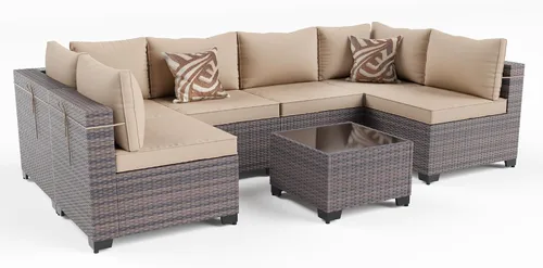 Vista 93 de Kullavik - Juego de muebles para exterior de 6 piezas con sofá modular de ratán de polietileno, color negro