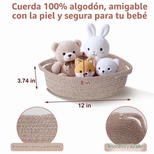 Vista 3 de Cesta para regalos vacía, pequeña cesta tejida con bolsas y cintas, cestas de juguetes para bebé con asas, contenedor de almacenamiento de mimbre