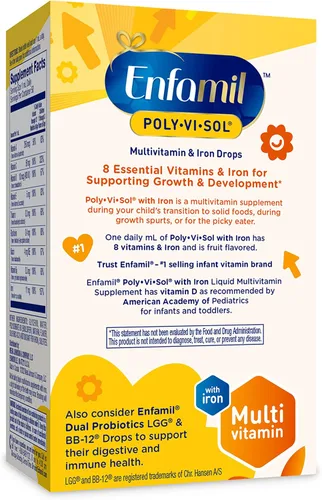 Vista 10 de Enfamil - Vitaminas para prenatales y bebés Poly-Vi-Sol 8 Multivitaminas y suplemento de hierro en gotas para bebés y niños, apoya el crecimiento