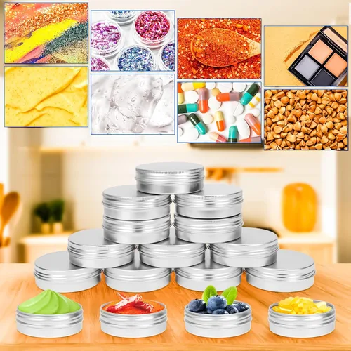 Vista 3 de 16 paquetes de tarros de aluminio de 2 onzas, latas metálicas de 60 ml, tarros de aluminio de 2 onzas con tapa de rosca para barras de loción