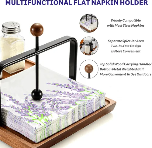 Vista 4 de Servilletero de madera – Servilletero multifuncional para mesa y cocina, incluye espacio para condimentos – Perfecto para el hogar, cocina