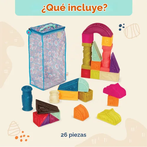 Vista 6 de B. toys Elemenosqueeze - Bloques para bebé, 26 bloques de construcción