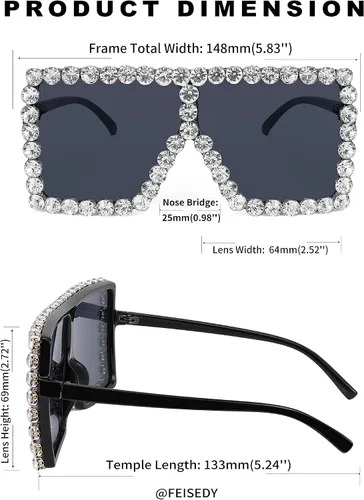 Vista 7 de FEISEDY Gafas de sol de cristal brillante de gran tamaño con diseño de discoteca con parte superior plana de moda cuadradas grandes B2782