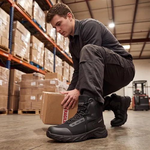Vista 2 de NINGO Botas de trabajo impermeables con punta suave para hombres, zapatos Negro