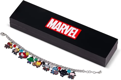 Vista 4 de The Avengers Chibi Form Characters - Pulsera esmaltada de 0.591 in Pulsera de cadena con acabado de plata pulida con cuentas