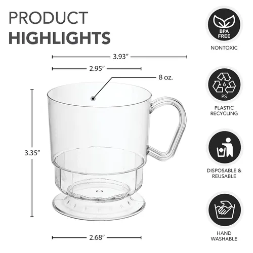 Vista 2 de Party Essentials Elegance Taza de café de plástico duro, Capacidad de 8 onzas, Negro, (caja de 240), Transparente, 200