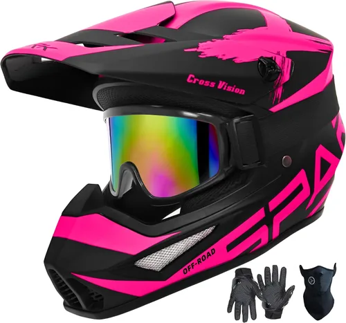 Vista 9 de Casco de motocross, ATV para jóvenes y niños, casco de motocicleta todoterreno BMX de 4 ruedas, con certificado DOT, con guantes y máscara de gafas