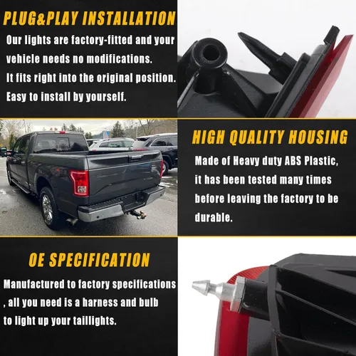 Vista 5 de Boine Luz Trasera Compatible con Ford F150 F-150 de 2015 2016 2017 para Conductor y Pasajero, Lámpara de Freno Lateral Posterior - Bombilla Incluida