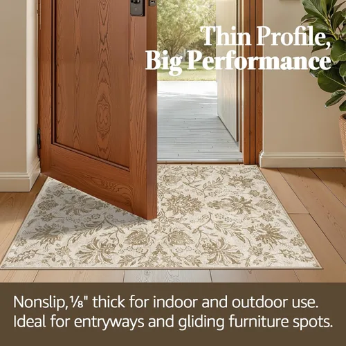 Vista 75 de jinchan Lima - Alfombra simétrica floral geométrica lavable, alfombra de entrada de medio círculo de 2 x 3, alfombra de media luna, suave y Azul