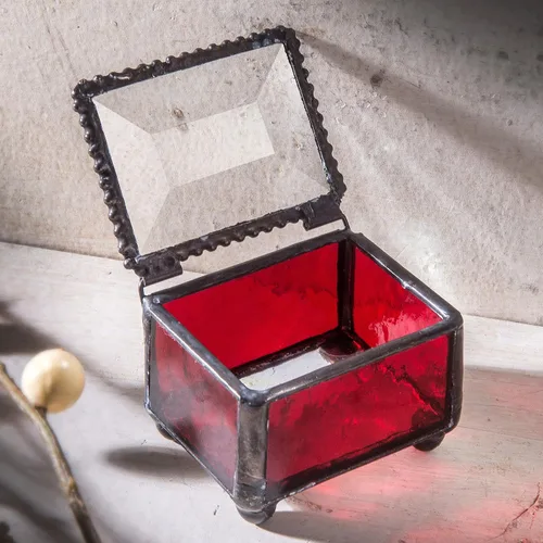 Vista 3 de Caja de anillo de vitral roja pequeña joyería recuerdo baratija - Caja J Devlin 325-4