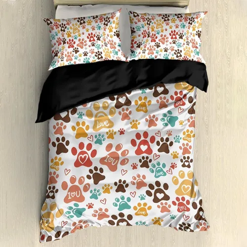 Vista 27 de Juego de funda de edredón con diseño de pata de perro, diseño de pata de cachorro, color beige, con 2 fundas de almohada