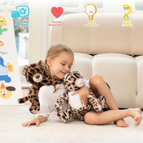 Vista 3 de MorisMos Dúo de Animales de Peluche de Leopardo, Congelables y Aptos para Microondas, Juguete de Leopardo de Brazos Largos para Abrazar, Almohadilla