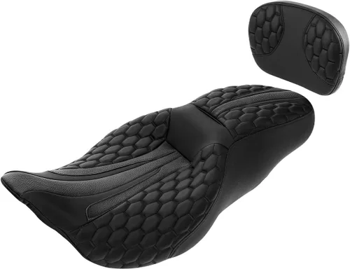 Vista 38 de Asiento de conductor, pasajero y piloto - SLMOTO Asiento de motocicleta de una pieza para 2 personas, compatible con Harley Touring Road King CVO