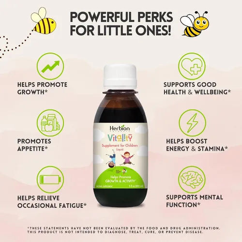 Vista 3 de HERBION Naturals Vitality Suplemento para niños, promueve el crecimiento y el apetito, alivia la fatiga, mejora el rendimiento mental y físico