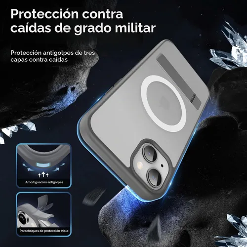 Vista 6 de Funda magnética para iPhone 15 Plus con soporte, soporte delgado con protector de pantalla compatible con MagSafe a prueba de golpes, translúcidas