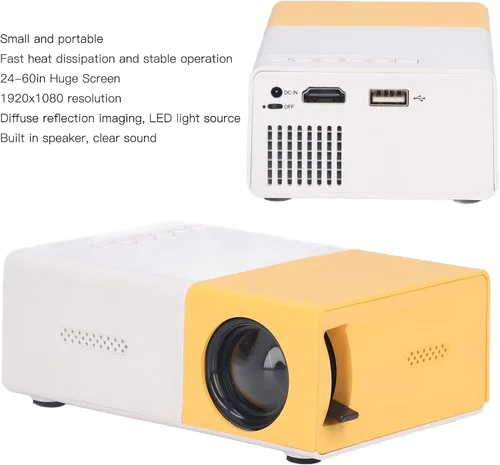 Vista 6 de Mini proyector portátil, proyector de película digital, pantalla grande de 24 a 60 pulgadas, resolución de 1920 x 1080, multiinterfaz, proyector
