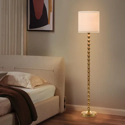 Vista 6 de EUO Lámpara de pie dorada de 64.5 pulgadas para sala de estar, lámparas de pie de bambú doradas para dormitorio, lámpara alta y delgada