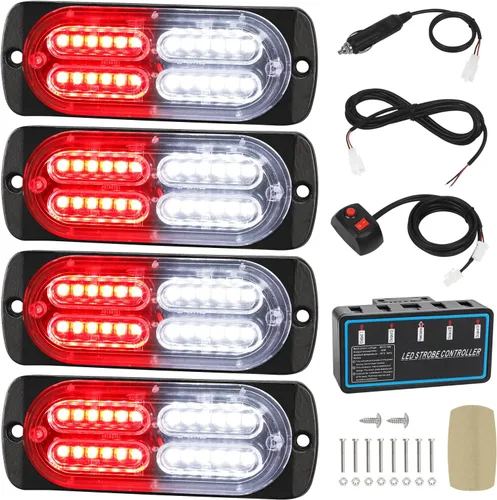 Vista 10 de LINKITOM 4pcs Ultra Slim Sync Feature 24-LED Car Truck Surface Mount Emergencia Hazard Advertencia Luz estroboscópica (Amber & White)
