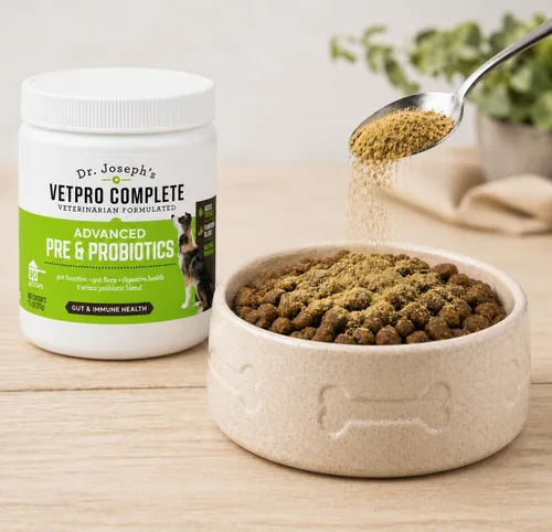 Vista 3 de Dr. Joseph's VetPro Complete Advanced Pre y probióticos en polvo para perros, decoración de comida, 90 cucharadas, apoya la salud intestinal