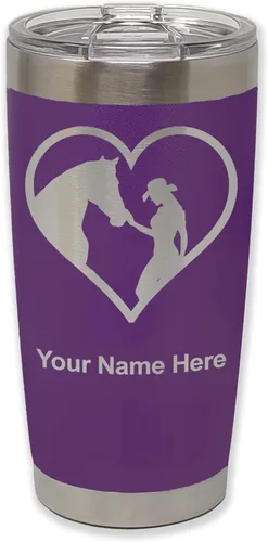 Vista 38 de LaserGram Vaso aislado al vacío de 20 onzas, corazón de vaquera de caballo, grabado personalizado incluido (negro)