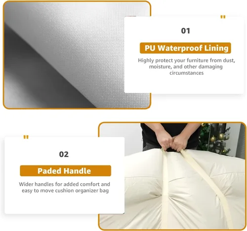 Vista 5 de Paquete de 2 bolsas de almacenamiento para cojines de patio, impermeables, 420D, para exteriores, protectoras, con cremallera, para muebles, 60 2