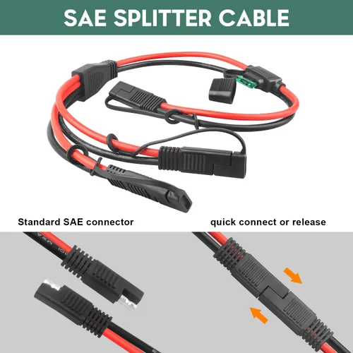 Vista 3 de Cable divisor SAE Y de 10 AWG, cable de extensión SAE de 1 a 2 vías Con adaptador de polaridad inversa SAE, cable de alimentación de CC automotriz