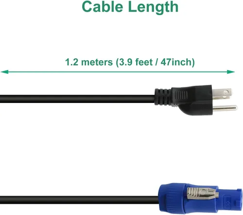 Vista 3 de Cable PowerCon de 3.9 pies - Enchufe de alimentación de CA de 3 clavijas NEMA 5-15P a NAC3FCA Cable conector para pantalla LED de luz de escenario