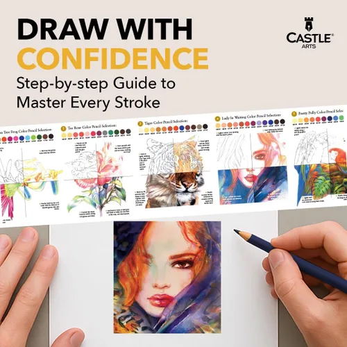 Vista 5 de Castle Art Supplies Gold Standard - Juego de 120 lápices para colorear con extras, núcleos de colores a base de aceite que se mantienen más
