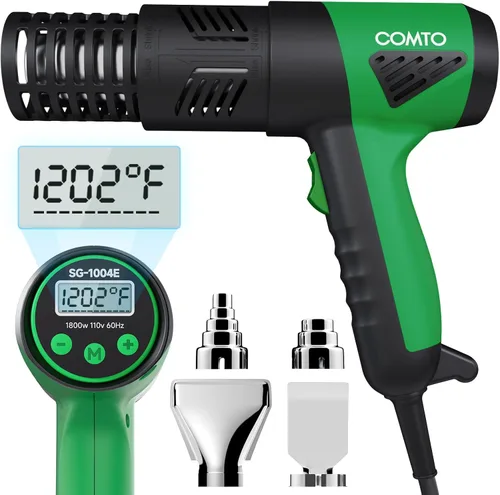 Vista 9 de Pistola de calor de 1800 W, calentamiento rápido, 122℉-1202℉, pistola de aire caliente resistente, control de temperatura variable, protección