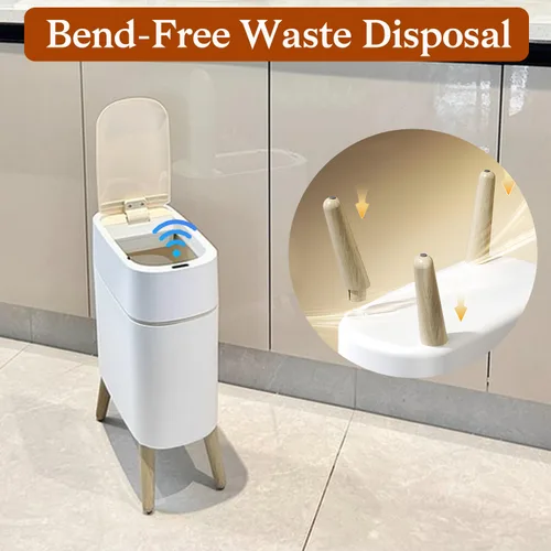 Vista 5 de LALASTAR Basurero de baño pequeño automático, sin contacto, con tapa, sensor de movimiento para dormitorio, cocina, oficina, 2.5 galones