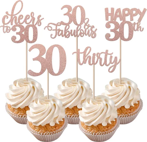 Vista 24 de Rsstarxi Paquete de 30 adornos para cupcakes de 6º cumpleaños con purpurina negra de seis Hello 6 para cupcakes Cheers to 6 años de edad
