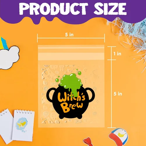 Vista 3 de JOYIN 150 bolsas de celofán de Halloween, autoadhesivas, transparentes para galletas y dulces, para niños, para dulce o truco, pequeña bolsa