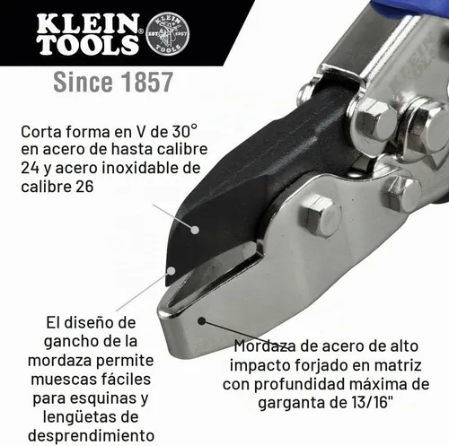 Vista 2 de HVAC Herramienta V Notcher para Ductwork y Hoja Metal, Cortes 30 Grados V Klein Herramientas 86526