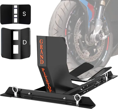 Vista 7 de GRAND PITSTOP Calzo de rueda universal para soporte de motocicleta para remolque, completamente ajustable, desmontable y plegable (negro)
