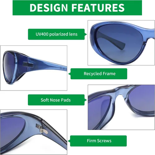 Vista 4 de JIM HALO Gafas de sol polarizadas recicladas para hombres y mujeres, retro Y2K Cat Eye Sports Googles UV400