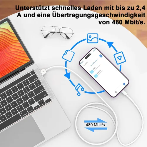 Vista 4 de iPhone Charging Cable 2 Pack 1 M + 2 M USB to Lightning Cable MFi Certified for Apple Fast Charging Cable, for iPhone