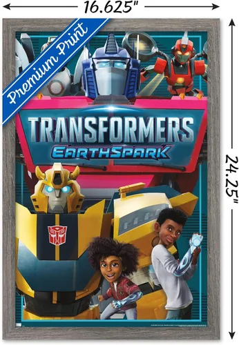 Vista 3 de Trends International Transformers: Earthspark - Póster de pared de grupo, 14.725 x 22.375 pulgadas, versión enmarcada de madera de granero