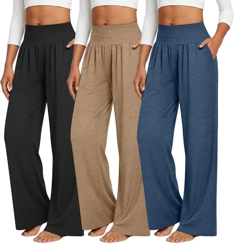 Vista 57 de Neer - Conjunto de 3 pantalones de yoga de pierna ancha para mujer - Pantalones deportivos cómodos, holgados, de cintura alta y casuales