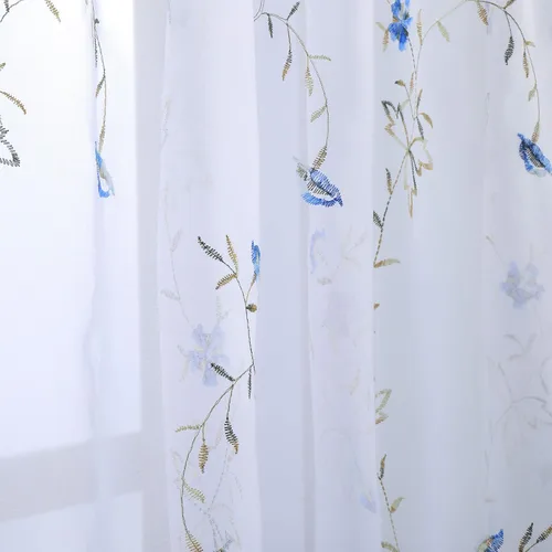 Vista 6 de Taisier Home Cortinas Traslúcidas Blancas Florales con Estampado de Flores y Bordado de Enredaderas para Dormitorio, Cortina con Bolsillo