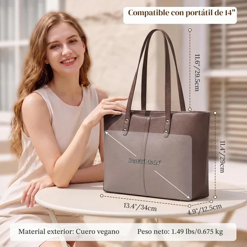 Vista 4 de S-ZONE Bolsa de mano para mujer, bolsos de trabajo, bolsos de mano, correa Café