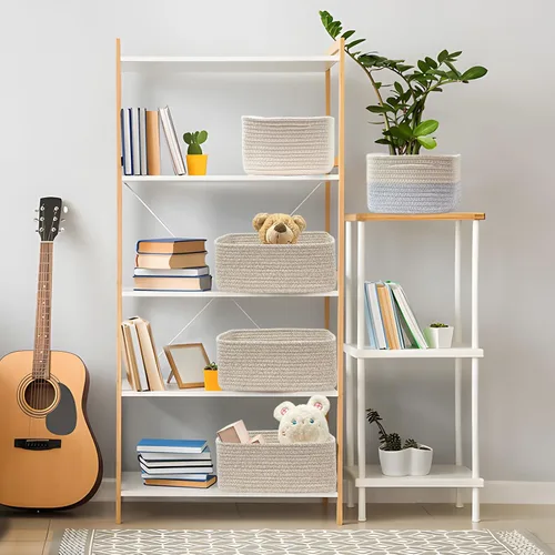 Vista 5 de COMFY-HOMI Cestas de almacenamiento de 11.5 x 7.5 x 4.7 pulgadas para organizar, cesta tejida de cuerda de algodón, caja de almacenamiento de marrón