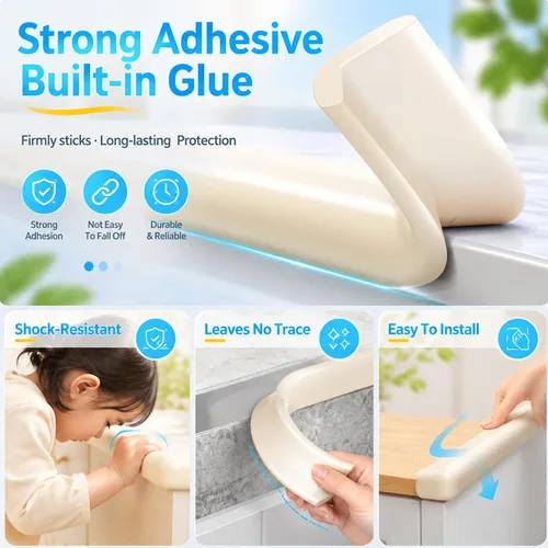 Vista 3 de ZOMPAGO Rollo protector de bordes de bebé (6.56 pies) y 8 protectores de esquina, protectores de esquina de espuma blanca para muebles, esquinas