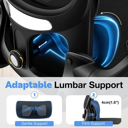 Vista 4 de ALLGOD Silla de oficina ergonómica, silla de escritorio ergonómica de malla transpirable con soporte lumbar ajustable, reposabrazos abatibles