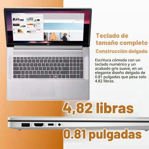 Vista 6 de HP Laptop empresarial con pantalla táctil 17, pantalla HD antirreflejo de 17.3 pulgadas, Windows 11 Pro, computadora Copilot, AMD Ryzen 5 7430U