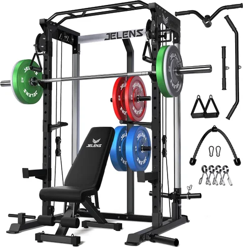 Vista 12 de C21 Power Cage 2000LBS Multi-Function Power Rack with Independent Dual Pulley System, All-in-One Squat Rack for Cable Crossover, Home Gym Workout