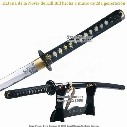Vista 2 de Espada katana samurái hecha a mano de Kill Bill Bride's con soporte de exhibición y kits de limpieza